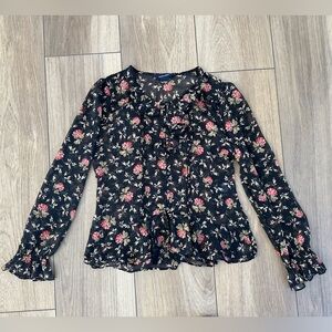 New Ralph Lauren Black Floral Blouse Kids 16